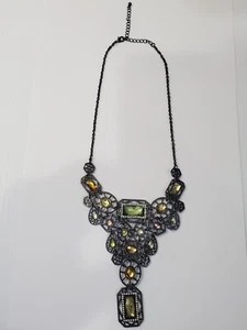 Black Chain Faux Crystal Topaz, Citrine Choker Chunky Statement Bib Necklace - - Picture 1 of 10