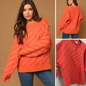 Nuevo sin etiquetas Suéter Anthropologie Le Lis Maximalista Funky Rosa Zigzag Tejido a Rayas M/L - Imagen 1 de 10