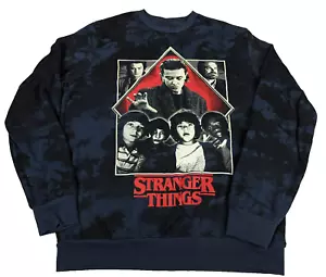 Netflix Stranger Things Felpa Uomo Manica Lunga Media Blu Nero Tie-dye - Foto 1 di 8