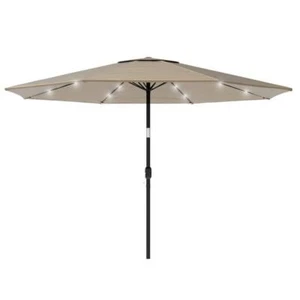 Pure Garden Market Umbrella 10' Aluminum Solar LED Lighted Tan W/ Auto Tilt - Picture 1 of 6