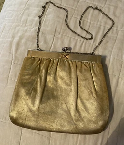 Vintage Harry Levine HL Damen Gold Satin Kupplung mit einem verzierten Näher - Bild 1 von 4