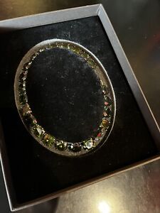 Bottega Veneta Sterling Silver Green Crystal Collar Necklace 15.5”
