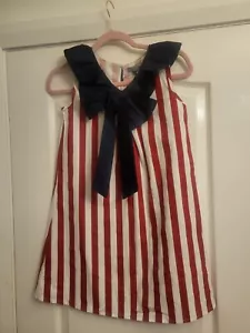 A.T.U.N Party Holiday Dress Red Navy Stripe Sailor Cotton 9-10 yrs BNWT with Bow - Picture 1 of 2