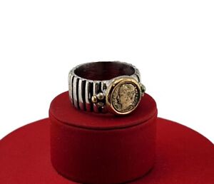 Vtg ESPO Sz 8.5 Ring Napoleon Faux Coin 14KGE Esposito 2-tone Jewelry 