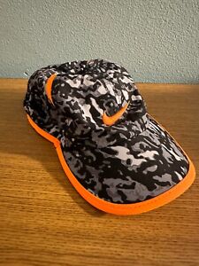 Nike Kids 4-7 Hat Gray Camouflage Baseball Cap Strap Closure Orange Trim- EUC