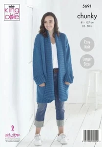 King Cole Grosso Facile a Maglia Modello per Lavoro Donna Cardigan 5691 - Foto 1 di 2