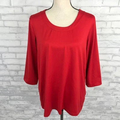 Susan Graver Essentials Liquid Knit Tunic Top Shirt Size Large Red 3/4 Sleeve - Image 1 of 4