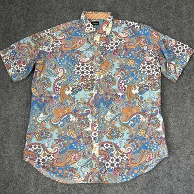 Neiman Marcus 衬衫男式 XL 多色佩斯利短袖纽扣休闲 — 第 1/4 张图片