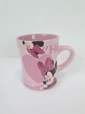 Taza Minnie Mouse Parques Disney ~ Taza Rosa Brillo Corazón Dulces Eslóganes 16 OZ Foto 1 de 4