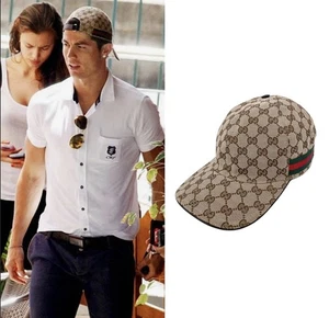 GUCCI 200035 204891 GG Baseball Cap Hat Size 58cm Medium M Beige Italy W/ Web - Picture 1 of 9