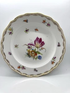Antique Meissen Flower Bouquet & Insects Porcelain Plate Gold Trim 9.6” Charming - Picture 1 of 4