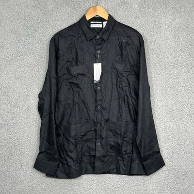 Cubavera Guayabera Shirt Long Sleeve 100% Linen Jet Black Men’s Size Medium $115 - Image 1 of 4