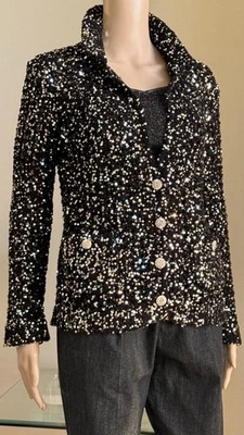 ¡Nuevo! Blazer Chaqueta Chanel Tejido Lentejuelas Negro Talla 36/XS/Pequeño Foto 1 de 4