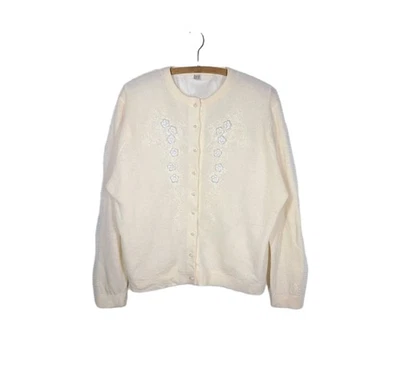 Cárdigan Suéter Flor Bordado 3D XL 44 Forrado Marfil Retro Pinup Años 60 De Colección Foto 1 de 4