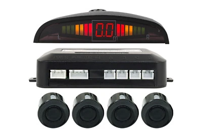 Kit 4 Sensori Parcheggio Auto Neri Display LED Allarme Sonoro 12V Verniciabili - Immagine 1 di 4