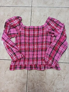 NWT Girls Old Navy Pink Plaid Long Sleeve Smocked Top L (10-12) K4 - Picture 1 of 7