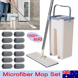 Mop Bucket Wet Dry Rinse Wash 360 Rotating Squeeze Flat Floor Cleaner with Pads - Picture 1 of 14