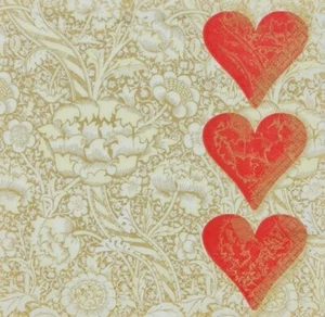 TWO Individual Napkins Flowers Gold Hearts Lunch for Decoupage (935) - Picture 1 of 4