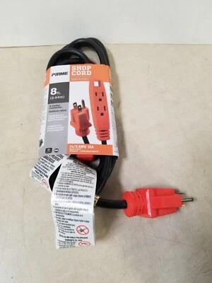 Prime 3-Outlet SJTW Workshop Extension Cord- 8ftL 14/3-Ga. 125V Model# EC890708 - Image 1 of 4