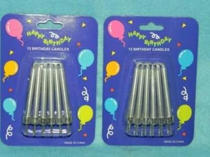 Birthday Candles, 2 Boxes of 12 Silver Candles with Holders, 24 Anniversary, NEW - Picture 1 of 3
