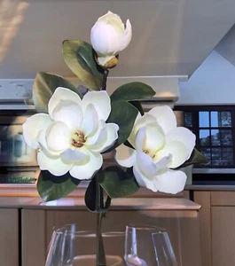 26'' artificial real touch magnolia stem silk flower for home decor, weddings - Picture 1 of 4