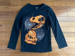 Boys CARTER’S KID Black Halloween Dinosaur Skulls Web Long Sleeve Shirt Size 8 - Picture 1 of 4