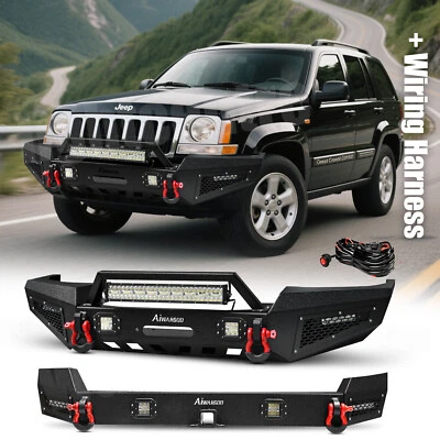 Aaiwa For 1999-2004 Jeep Grand Cherokee WJ Front/Rear Bumper W/Winch Plate&Light - Image 1 of 4
