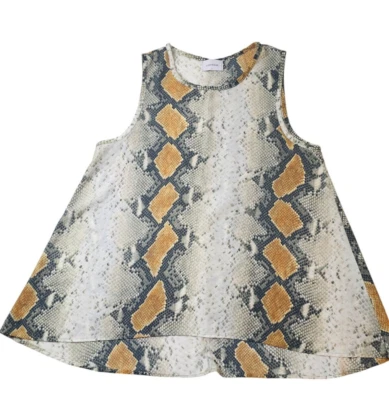 Camiseta sin mangas Adrienne Vittadini transparente estampado de serpiente sin mangas grande marrón gris alta baja Foto 1 de 4