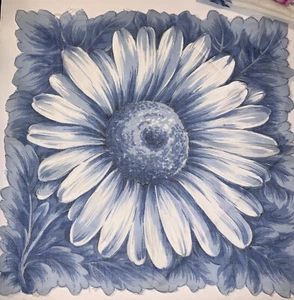 Vintage Big Blue Daisy Cotton Hankie Hanky Handkerchief - Picture 1 of 2