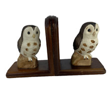 Vintage Pair Of Bookends Owl's on Wooden Base