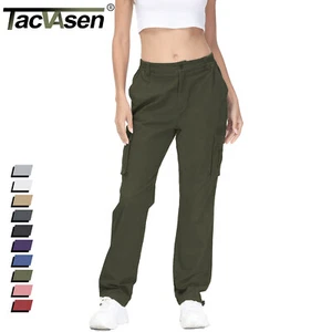 Womens Cargo Pants 6 Pockets Cotton Work Pants Casual Elastic Waistband Trousers - Picture 1 of 60