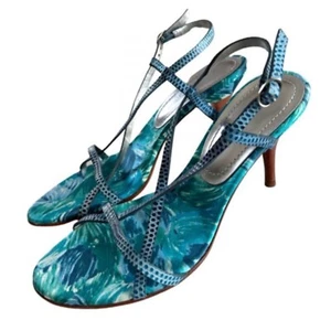 ANN TAYLOR teal blue leather high heel strapped sandals heels Size 6M - Picture 1 of 6