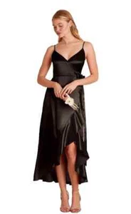 Dress The Population Salome Women Black Shimmer Midi Length Wrap Dress Size S - Picture 1 of 11