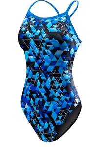 TYR TYReco Youth Girls LABYRINTH Diamondfit UPF50+ 1pc SwimSuit Blue $75 Size 24 - Picture 1 of 9