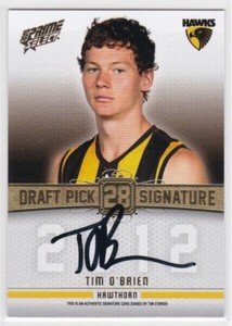 2013 AFL SELECT PRIME DRAFT PICK SIGNATURE. HAWTHORN/ WESTERN BULLDOGS. O'BRIEN