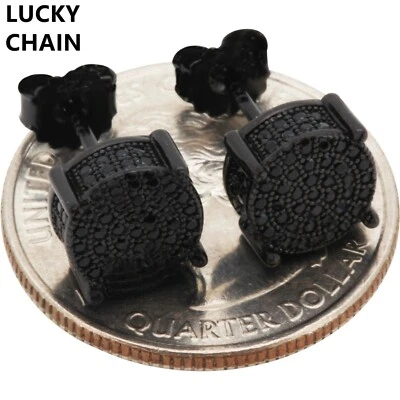 925 СТЕРЛИНГОВОГО СЕРЕБРА черный блестящий круглый серьги-гвоздики 9 мм E208 - Изображение 1 из 2