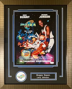 Larry Johnson Muggsy Bogues signed 11x14 framed photo NBA Space Jam JSA Hornets - Picture 1 of 3