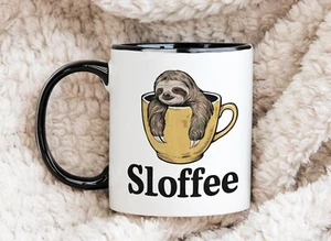 Sloffee needs Coffee Novelty Mug Sloth Cup Black - Picture 1 of 1