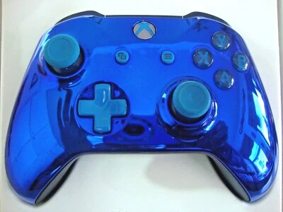  CUSTOM BLUE CHROME MICROSOFT XBOX ONE S BLUETOOTH WIRELESS CONTROLLER . - Image 1 of 2