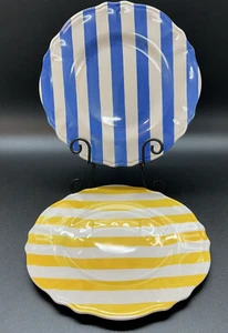 JIA WEI Lifestyle REPLACEMENT Plates 2 Melamine BLUE & YELLOW STRIPED 11" *NICE* - Picture 1 of 6
