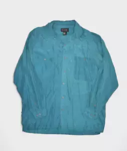 Vintage Silk Shirt Mens M Blue Surprise Button Long Sleeve Collared Lightweight - Picture 1 of 11