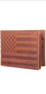 American Flag Leather Wallet – Multi-Card Holders, Coin Pocket & ID Card Window - Picture 1 of 4