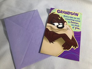 Vntg Taz Tasmanian Devil Grandson Easter Hallmark Greeting Card Envelope USA 90s