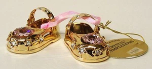 G 4001 Gold Baby Shoes Pink Swarovski Stones Crystal 24 Karat 5.2 cm - Picture 1 of 1