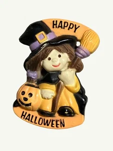 Vintage Happy Halloween Witch Brooch Pin - Picture 1 of 8