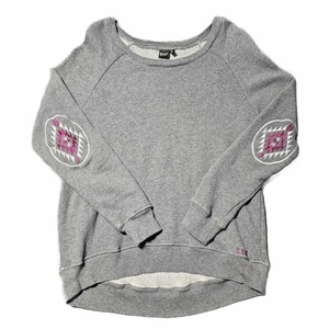 Cruel Tribal Elbow Patch Embroidered Sweatshirt Tunic Womens Large Gray Pink - Picture 1 of 9