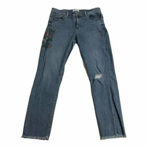 LOFT Womens Jeans Size 10 Floral Distressed Skinny Raw Hem Ankle Blue Denim - Picture 1 of 9