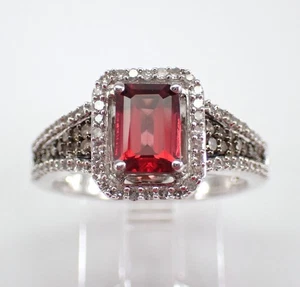 White Gold Garnet and Brown Diamond Halo Engagement Ring January Birthstone - Picture 1 of 8