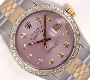 Rolex Datejust 36 mm Dos Tonos 18K Jubileo Bisel Diamante Rosa Hielo Esfera Diamante - Imagen 1 de 8