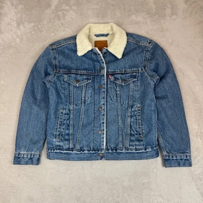 Chaqueta de Camionero Levis Premium Sherpa Forrada Mujer S Azul Usada Denim Foto 1 de 4